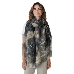 Maison Scotch Mythological Cherubs Scarf Wrap Black Beige Art Renaissance Sheer